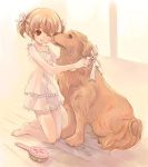  blonde_hair child dog hair_brush kuga_tsukasa licking original red_eyes ribbon short_hair short_twintails twintails 