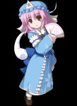  1girl arm_garter blue_dress blush brown_eyes dress eyebrows eyebrows_visible_through_hair eyelashes fan female floating folding_fan frills fukaiton full_body ghost hat long_sleeves looking_at_viewer monochrome pink_hair saigyouji_yuyuko solo standing touhou triangular_headpiece 