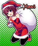  1girl christmas dress mei santa_costume solo strapless strapless_dress subaru_(yachika) thigh-highs umineko_no_naku_koro_ni ushiromiya_maria ushiromiya_natsuhi violet_eyes 