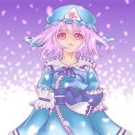  1girl cherry_blossoms dress female gradient gradient_background hat lowres saigyouji_yuyuko solo tears touhou white_background 