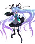  beshi boots detached_sleeves hair_ribbon hatsune_miku headphones long_hair microphone multicolored_hair necktie open_mouth ribbon skirt thigh-highs twintails two-tone_hair very_long_hair vocaloid zettai_ryouiki 