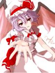  female purple_hair red_eyes remilia_scarlet ribbon short_hair touhou vampire wings 