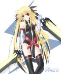  amicis bardiche blonde_hair energy_sword fate_testarossa highres long_hair lyrical_nanoha mahou_shoujo_lyrical_nanoha mahou_shoujo_lyrical_nanoha_strikers red_eyes sword thigh-highs twintails very_long_hair weapon 