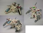  90s aircraft airplane battroid chibi gerwalk gun jet macross macross_plus mecha rifle science_fiction toy transformation weapon yf-19 