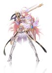  1girl absurdres armor blonde_hair blue_eyes heart highres kyoumu_(huangf91) long_hair original shield solo sword very_long_hair weapon 