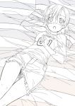  1boy bed lying mako-chan_(minami-ke) makoto_(minami-ke) male_focus minami-ke mizuki_makoto monochrome on_back sketch solo trap 