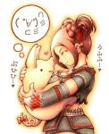  breasts capcom heart hug ibukichi large_breasts lowres monster_hunter pig poogie 