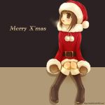  blush brown_eyes brown_hair christmas original santa_costume studio8 thigh-highs zettai_ryouiki 