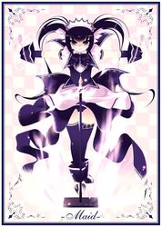  1girl black_hair inuneko maid mop original solo thigh-highs twintails 