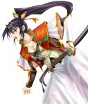  1girl black_hair breasts cleavage japanese_clothes long_hair pin.x ponytail rance_(series) sengoku_rance solo sword weapon yamamoto_isoroku_(rance) 