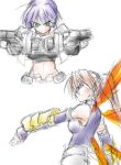  2girls armor lyrical_nanoha mahou_shoujo_lyrical_nanoha mahou_shoujo_lyrical_nanoha_strikers midriff multiple_girls revolver_knuckle signum sketch subaru_nakajima unison 