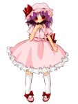  1girl bat bow dress female futami_yayoi hat pink_dress purple_hair red_eyes remilia_scarlet short_hair solo touhou 