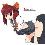  1girl bent_over brown_hair oekaki onija_tarou original panties red_eyes school_uniform serafuku skirt skirt_lift solo_focus twintails underwear white_panties 