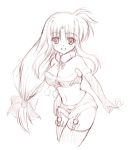  1girl bare_shoulders breasts christmas cleavage elbow_gloves fate_testarossa garters gloves johnny_(from_scratch) lingerie long_hair low-tied_long_hair lyrical_nanoha mahou_shoujo_lyrical_nanoha mahou_shoujo_lyrical_nanoha_strikers midriff monochrome pink santa_costume sketch solo thigh-highs tied_hair underwear very_long_hair 