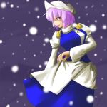  1girl female hat letty_whiterock purple_hair simon_(artist) snow snowing solo touhou 