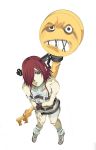  1girl a.b.a angry arc_system_works bandage blood blue_eyes chains fingerless_gloves gloves guilty_gear hair_over_one_eye homunculus key pale_skin paracelsus pos pout redhead short_hair shorts solo 