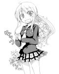  1girl furui_suguri hyakko kageyama_torako lowres monochrome plaid plaid_skirt school_uniform skirt solo 