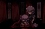  2girls braid dark female hair_ribbon hat indoors izayoi_sakuya maid multiple_girls remilia_scarlet ribbon short_hair silver_hair sleeping touhou twin_braids window yoshioka_yoshiko 