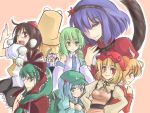  6+girls a_utopia aki_minoriko aki_shizuha back-to-back backpack bag blonde_hair blue_eyes blue_hair blush bow breasts brown_hair chibi female finger_to_mouth food frog front_ponytail fruit grapes green_eyes green_hair hair_bobbles hair_bow hair_ornament hair_ribbon hands_on_hips hat hirase_yuu inubashiri_momiji kagiyama_hina kawashiro_nitori kochiya_sanae leaf leaf_hair_ornament leaf_on_head long_hair looking_back moriya_suwako mountain_of_faith multiple_girls o_o object_on_head purple_hair red_eyes ribbon rope salute serious shameimaru_aya shimenawa short_hair smile smirk snake tokin_hat touhou yasaka_kanako yellow_eyes 