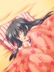  1girl :d ^_^ ^o^ bed bed_sheet blanket clannad closed_eyes from_above ibuki_fuuko on_bed open_mouth original pillow pilot_suit satomi_yoshitaka sleeping smile solo star star_print 