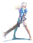  armor blonde_hair boots simple_background sword thigh-highs thigh_boots weapon weno 