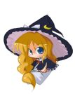  1girl :d blonde_hair blue_eyes bow braid capelet crescent female hat hat_bow index_finger_raised kirisame_marisa looking_at_viewer open_mouth smile solo tao tao_(kadoya) touhou white_background witch_hat 