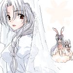  3girls animal_ears breasts bridal_veil bride dress female inaba_tewi lowres multiple_girls rabbit_ears reisen_udongein_inaba touhou upper_body veil wedding_dress white_background yagokoro_eirin 