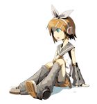 1girl inemuri_uno kagamine_rin shorts simple_background sitting solo vocaloid 