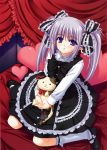  1girl absurdres blue_eyes gothic gothic_lolita grey_hair heart highres lolita_fashion long_hair mary_janes nishimata_aoi official_art primula ribbon shoes shuffle! silver_hair solo stuffed_animal stuffed_cat stuffed_toy twintails 