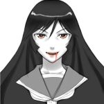  1girl blood blood_in_mouth buchi_(artist) kaibutsu_oujo kamura_reiri lowres monochrome school_uniform serafuku sketch solo spot_color vampire 