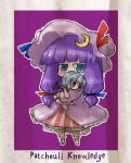  1girl character_doll character_name chibi crescent crescent_moon doll doll_hug female flat_gaze hat moon patchouli_knowledge purple_hair remilia_scarlet silver_hair sketch solo tao tao_(kadoya) touhou 