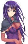  1girl big_wednesday breasts cape cleavage elbow_gloves gloves large_breasts long_hair malariya purple_hair quiz_magic_academy solo stole violet_eyes 