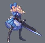  blonde_hair blue_eyes bow hair_bow simple_background sword weapon weno 