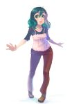  camisole green_eyes green_hair pants simple_background weno 