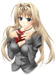  1girl big_wednesday blonde_hair blue_eyes breasts brown_eyes cleavage kusugawa_sasara large_breasts long_hair solo to_heart_2 valentine 