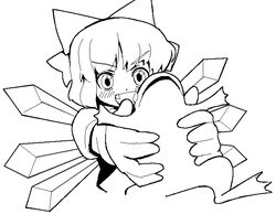  1girl bow cirno face female frog monochrome shiba_itsuki sibaki simple_background solo the_embodiment_of_scarlet_devil touhou white_background 