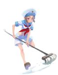  cleaning hat mop running sailor sailor_collar sailor_hat simple_background weno 