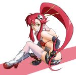  1girl belt bikini bikini_top breasts elbow_gloves fingerless_gloves gloves kirie_(pixiv25868) ponytail redhead scarf simple_background solo studded_belt swimsuit tengen_toppa_gurren_lagann thigh-highs yoko_littner 