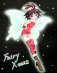  antenna_hair butterfly_wings christmas fairy idolmaster kikuchi_makoto nekopuchi santa_costume thigh-highs wings 