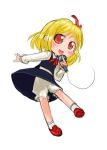  1girl blonde_hair bloomers blush chibi female hair_ribbon microphone open_mouth outstretched_arm red_eyes ribbon rumia short_hair skirt solo tao tao_(kadoya) the_embodiment_of_scarlet_devil touhou underwear youkai 