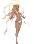  1girl bikini bikini_bottom blonde_hair dark_skin goddess halo simple_background solo swimsuit topless weno 