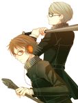  glasses hanamura_yousuke headphones hijiri_ruka narukami_yuu persona persona_4 school_uniform seta_souji wrench 