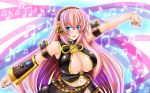  blush breasts cleavage curvy detached_sleeves huge_breasts kizaki_yuuri long_hair megurine_luka nail_polish navel pink_hair vocaloid 