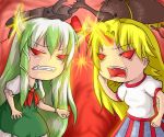  bad_id battle beetle blonde_hair confrontation ex-keine ex_keine green_hair haty horn horn_ribbon horn_ribbons horns hoshiguma_yugi hoshiguma_yuugi kamishirasawa_keine long_hair ribbon touhou very_long_hair 