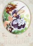  absurdres brown_eyes brown_hair calendar carnelian highres june katana knife maid may_(calendar) short_hair sword weapon 