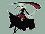  1600x1200 blonde_hair boots gloves highres jacket long_hair maka_albarn necktie scythe soul_eater twintails wallpaper 