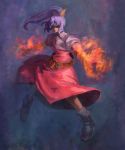  fire hair_ribbon purple_hair ribbon touhou watatsuki_no_yorihime yellow_eyes 