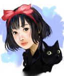  black_eyes black_hair bow cat ghibli hairband jiji_(character) kazaana kiki majo_no_takkyuubin realistic short_hair studio_ghibli 