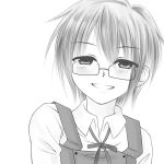  glasses hidamari_sketch monochrome monyopii sae school_uniform short_hair smile 