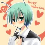  androgynous antenna antennae bad_id blush green_eyes green_hair heart kajiyama lowres pocky reverse_trap solo touhou valentine wriggle_nightbug 